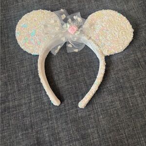 Sequin Mouse Ears Headband with Pink Rose
